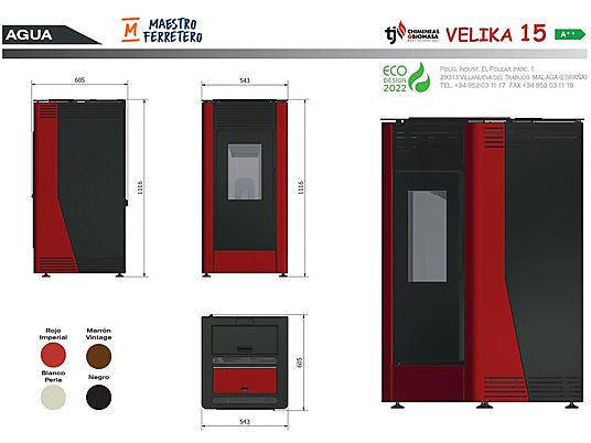 Hidroestufa de Pellets - TJ CALEFACION VELIKA, 15 kW , Negro