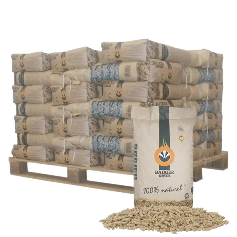 Palet de Madera de Pellets de Tejón 1/2 – 35 bolsas de 15 kg